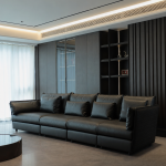 Full custom leather sofa in high-end apartment living room