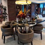 Luxury villa dining room furniture with marble table and chandelier
