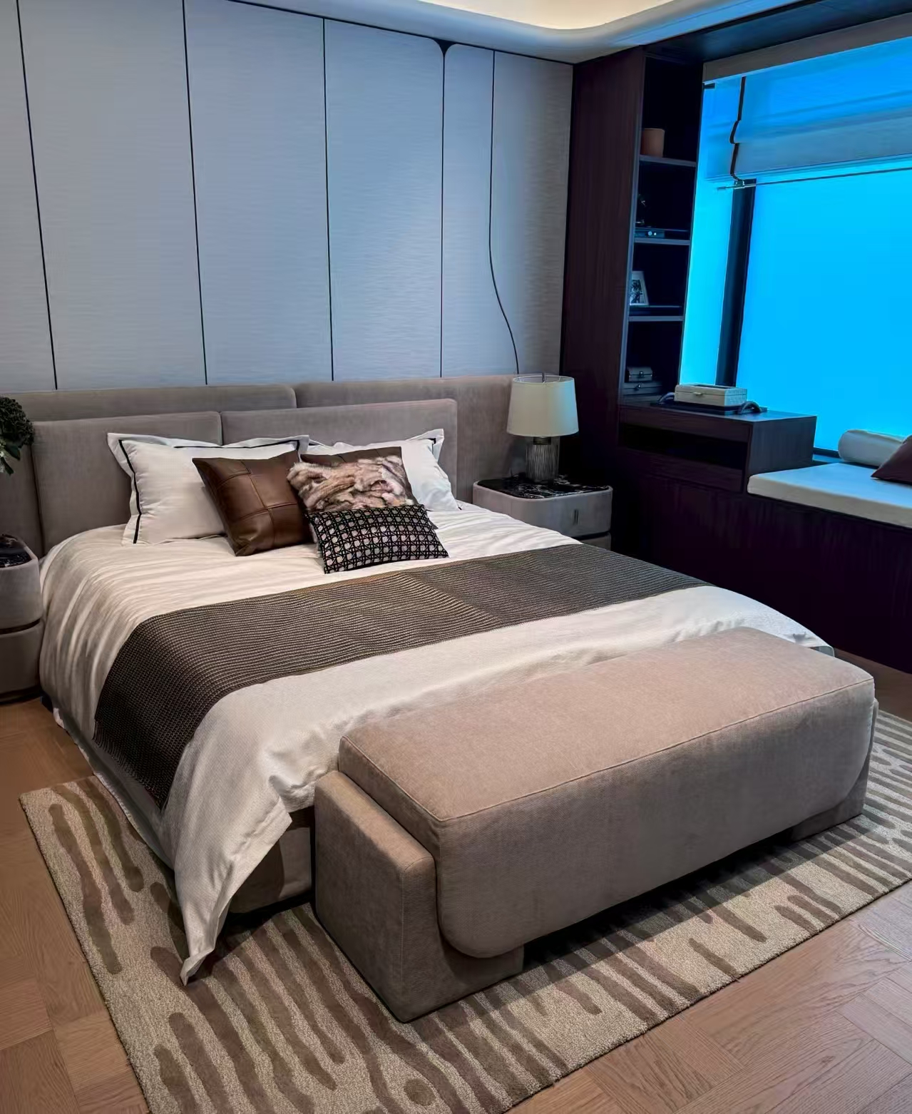 bespoke villa bedroom furniture with upholstered bed and wall panels