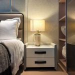 Villa bedroom bedside table and decorative table lamp detail