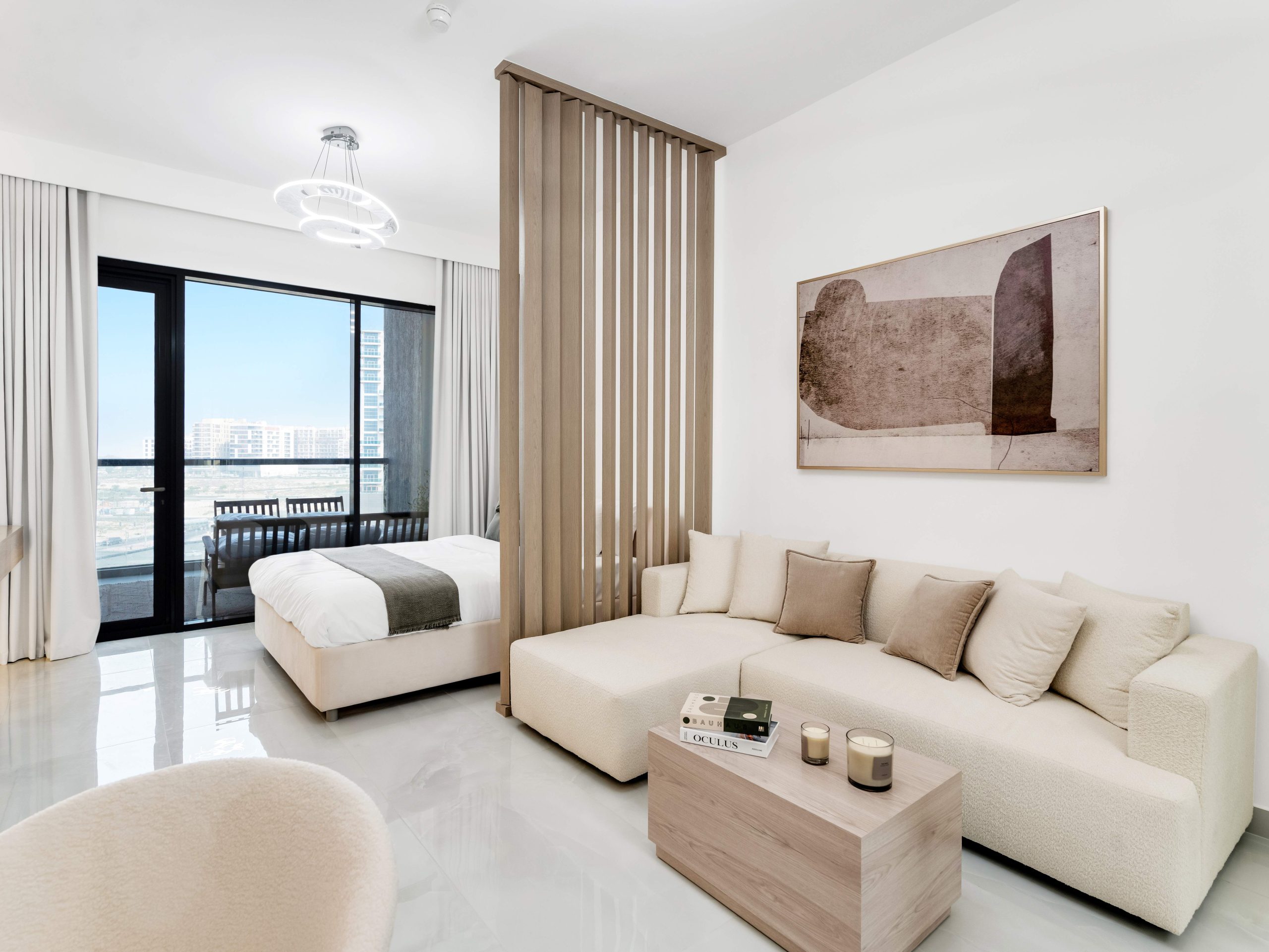 Luxury apartment interior with bespoke furniture at OST Tower 11 in Dubai Majan